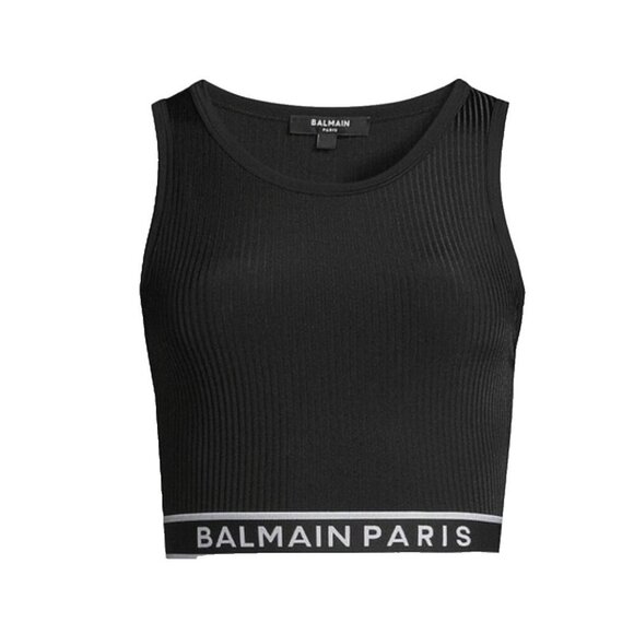 Balmain Paris black logo crop tank Top size 34 XS - Picture 1 of 9